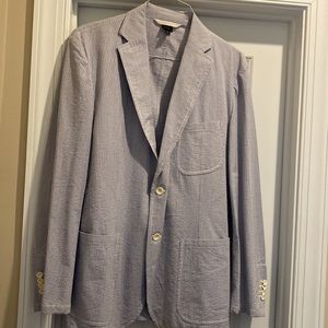Saks Fifth Avenue seersucker cotton blue and white mens sports coat/blazer
